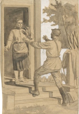 Соломин Николай Константинович. Эскиз иллюстрации к роману Ф.В. Гладкова «Цемент» (М.: Гослитиздат, 1951)